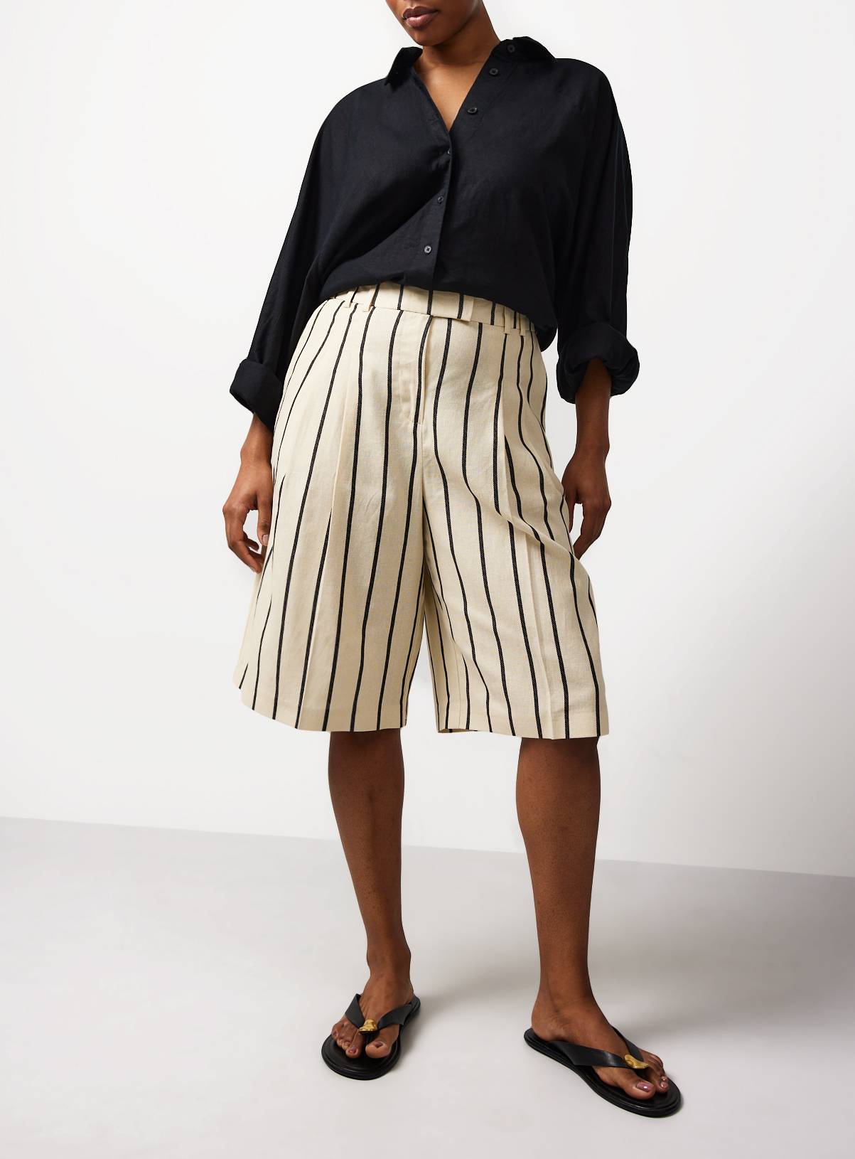 Cream Stripe Tailored Linen Blend Jorts 10 - Image 1